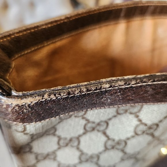 Vintage 70's GUCCI GG Monogram Brown Large Brit Supreme Blondie Shoulder Tote Ba - Picture 9 of 13